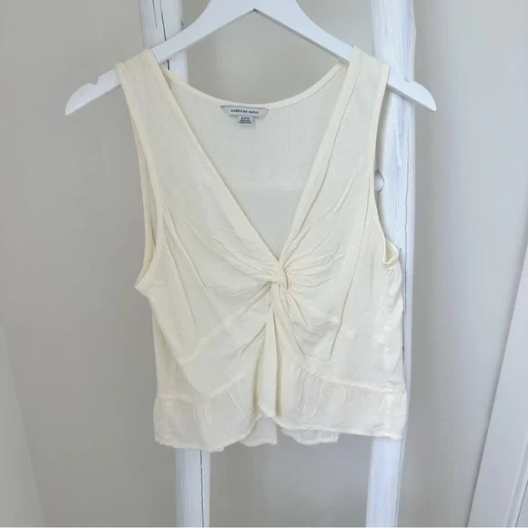 American Eagle Outfitters Cream Tie Front Sleeveless Tank Size Small - Picture 9 of 9